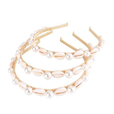 China European and American Style Cowrie Fashion Shell Beads Pearl Woven Winding Hair Band Beach Resort Leisure Circle Hair Accessories for sale