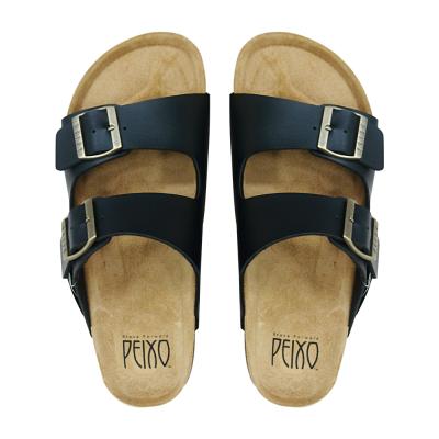 China Breathable Soft Cowhide Leather For Outdoor Sandals Customized High Quality Ladies Summer Slippers Ladies Cork Shoes Black Leather Soft Comfort Slippers for sale