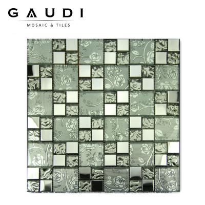 China Parquet Stainless Steel Mix Glass Mosaic Slab For Kitchen for sale