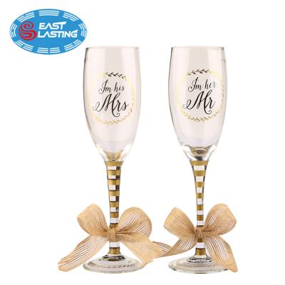 China Mr. and Mrs. The Viable Wedding Personalized Gold Champagne Glasses Glassware Favor Set for sale