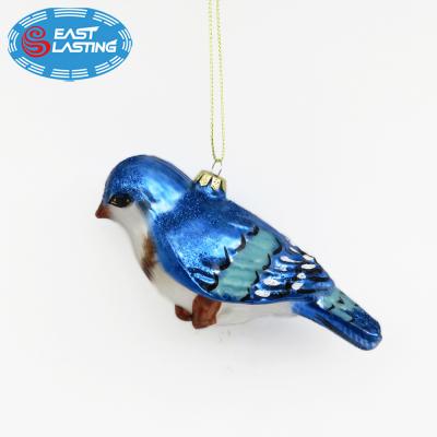 China Unique Folk Art Glass Brid Christmas Painting Hanging Ornaments For Tree Decoration for sale