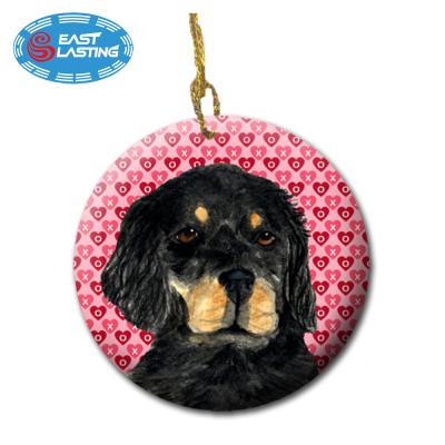 China Christamas Tree Decoration Color Luminous Dog Round Disc Ornament Ceramic Sublimation For Christmas Tree Hanging Decoration for sale