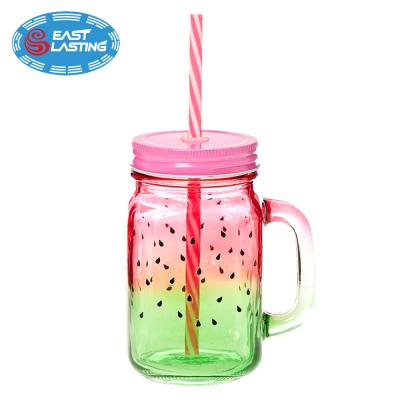 China Sustainable Kitchen Craft 600ml Glass Drinking Mason Jar With Straw Custom Juice With Assorted Colors for sale