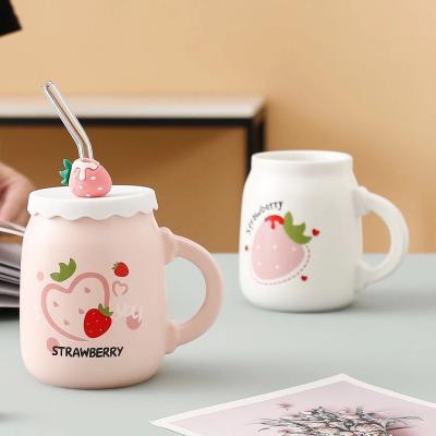 China Viable creative milk cup breakfast strawberry lid silicone cup straw gift printed with logo for sale