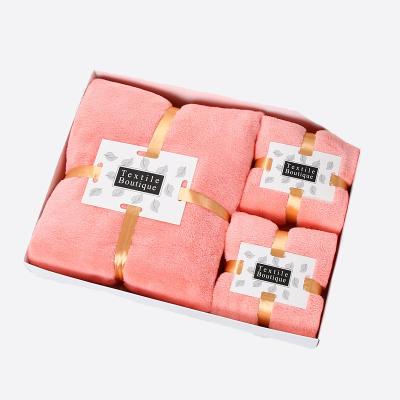 China Antimicrobial Coral Fleece Bath Towel Set With Gift Box Portable Hand Face Bath Towel Coral Velvet And Bath Towel Set for sale