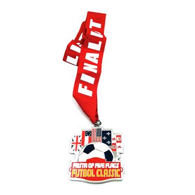 China Europe custom design with five national flags classic soccer events with red ribbon medal awards for sale