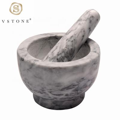 China Viable natural stone mortar and pestle white marble set for grinding for sale