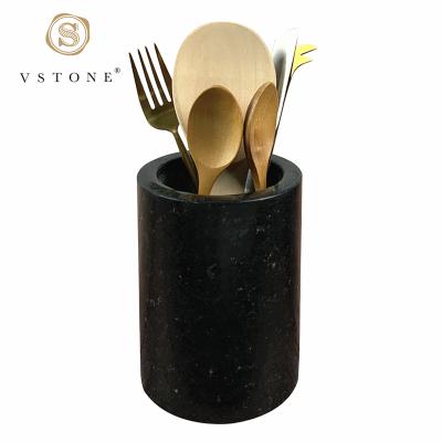 China Sustainable Natural Stone Black Granite Utensil Holder For Kitchen for sale