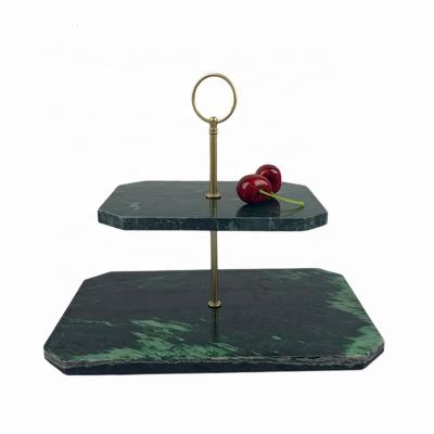 China Viable factory sale natural green marble stone rectangle cake stand set with handle for wedding and parties for sale