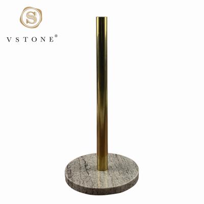 China Viva Modern Jade Marble Kitchen Paper Towel Holder With Gold Color Stand for sale