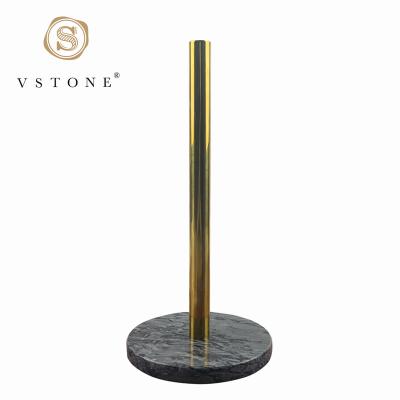 China Modern Natural Marble Kitchen Paper Towel Holder With Stainless Steel Gold Stand for sale