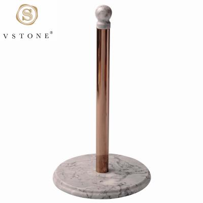 China Nordic Paper Towel Holder Gray Natural Marble Base White With Stainless Steel Rod Paper Towel Holder For Kitchen Bathroom for sale