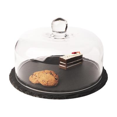 China Viable Natural Black Marble Cake Stand Cheese White Marble Panel With Glass Dome For Kitchen for sale