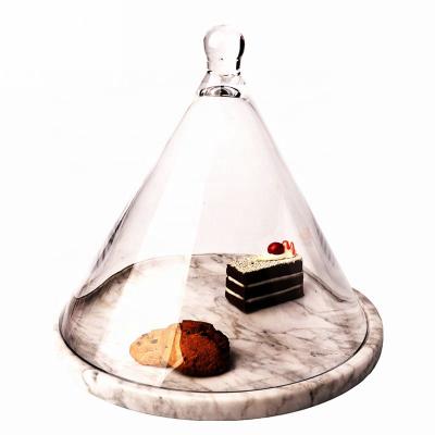 China Viable HIGH QUALITY Marble Cheese Dome Marble Trays Cheese White Gray Marble Panel With Glass Dome For Kitchen for sale