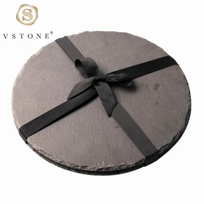 China Sustainable Natural Black Round Slate Place Mat /Chopping Board / Cheese Food Serving Board Slate for sale