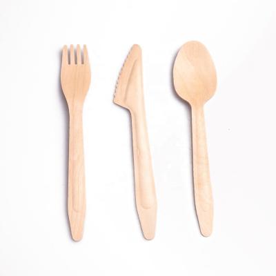 China Birch Wood 165mm Embossed Spoon Fork Knife Promotional Disposable Cutlery Set for sale