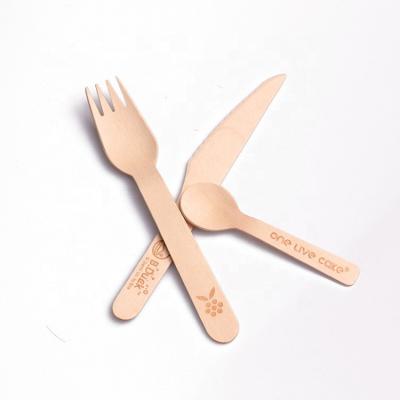 China Disposable biodegradable wooden cutlery set for sale