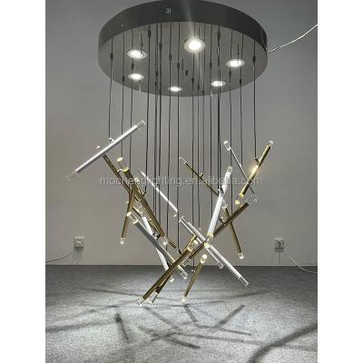 China Modern Modern Hotel Villa Staircase Decoration Ceiling LED Linear Chandelier Hanging Pendant Light for sale