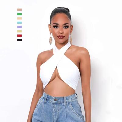 China Summer 2022 New Arrivals Fashion Boutique Shirt Viable Cross Crop Wrap Top Women's Tank Tops for sale