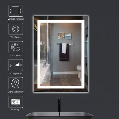 China Home decor modern square frameless smart touch anti-fog illuminated bathroom mirror with led light for sale