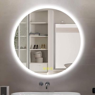 China Modern Home Decor Bathroom Smart Fog Light Dimmable Round Led Mirror With Touch Switch for sale