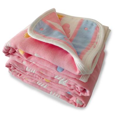 China Portable six-layer high density cotton gauze printed thick saliva absorbent soft towel for kids in kindergarten for sale