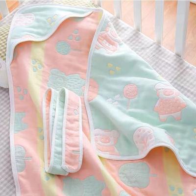 China Spring Shrink-Resistant Summer Newborn Baby Wrap Cute Printing Cotton Muslin Baby Wrap Covering With Hat for sale