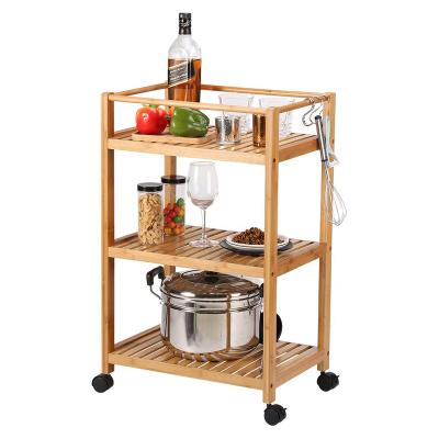 China Manufacture Bamboo Professional Grade Kitchen Furniture Trolley Universal Bamboo Trolley for sale