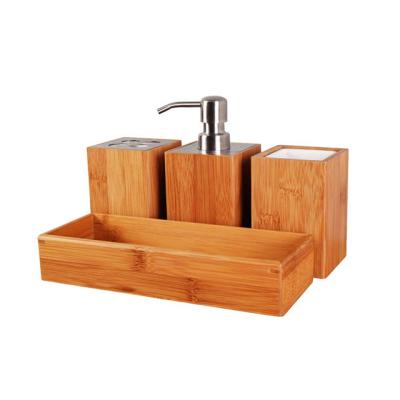 China Sustainable Luxury Bamboo Bathroom Set With Lotion Bottle 4 Pcs for sale