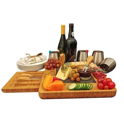 China Viable Hot Selling Bamboo Pizza Board Bamboo 4 Piece Cheese Dish Tray Hidden Cutlery Drawer for sale