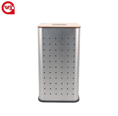 China Stainless Steel Basket 35L 55L Laundry Hamper MDF Cover Bathroom Minimalist Laundry Washing Waste Bin for sale