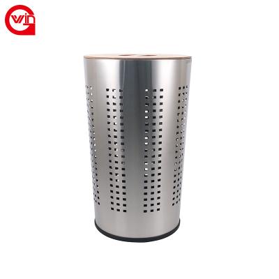 China Modern Minimalist Cylinder Stainless Steel Washing Laundry Basket Stainless Steel Lid Laundry Basket for Hotet for sale