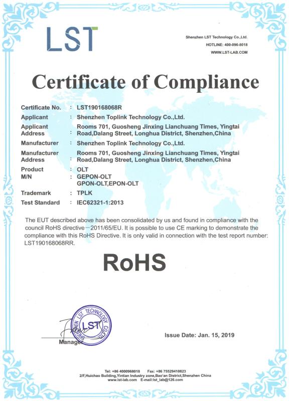 RoHS - Shenzhen Toplink Technology Co., Ltd.