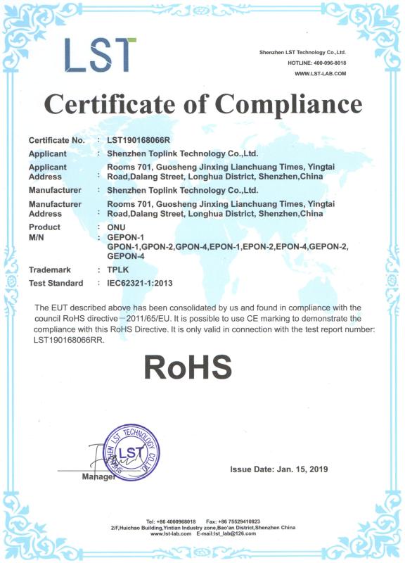 RoHS - Shenzhen Toplink Technology Co., Ltd.