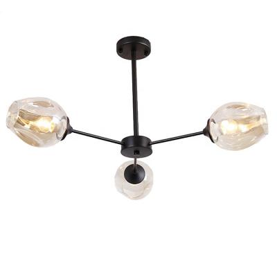 China Semi-flux Mounted Smoky 3-Light Gray Big Glass Chandelier Lighting Globe Pendant Lighting Fixtures for Living Room for sale