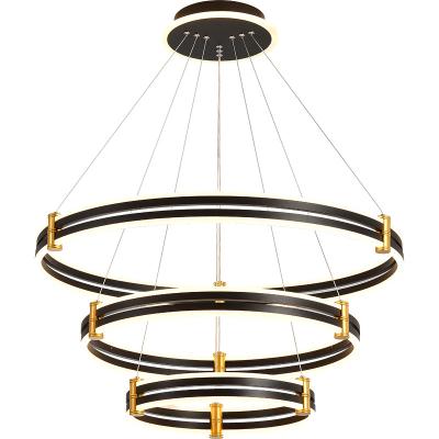 China High Bright Luxury Round Circle 3-Ring Chandelier Black And Gold 3-Ring Hotel Project Hall Led Pendant Light for sale