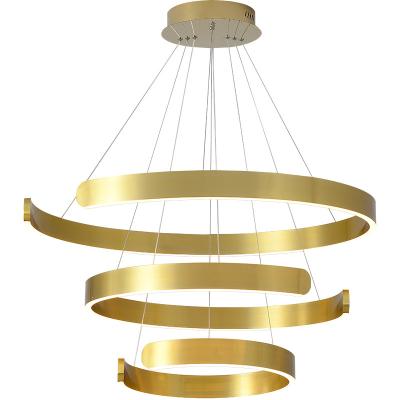 China Luxury Gold Color 2-Right/3-Ring Chandelier 3-Circle Rings High Ceilings Lighting Modern Aluminum LED Staircase Chandelier for sale