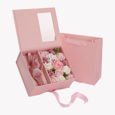 China Recyclable Window Rose Flower Packaging Box With Logo Luxury Wedding Valentine's Day Gift Soap Flower Box Customized By Ribbon for sale