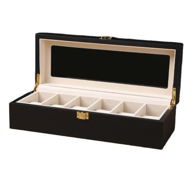 China Viable Fashion 6 Slots Gift Storage Display Box Glossy Black Piano Lacquer Luxury Wooden Watch Packaging Box for sale