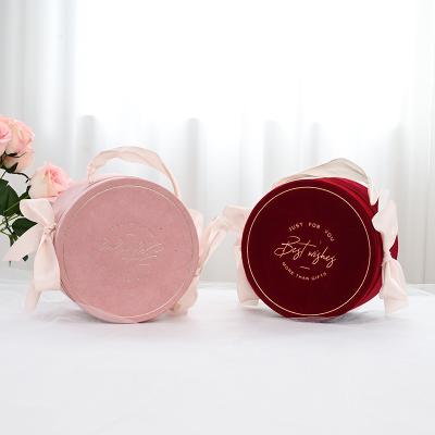 China Handmade Custom Flower Packaging Box Hat Stain Velvet Luxury Round Mounted Flower Box With Lid Cylinder Gift Box for sale