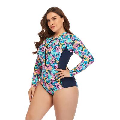 China Plus size GANE L-XXXL wholesale ready to ship long sleeve zipper one piece swimwear plus half triangle waist high neck tops swimwear bikinis for sale