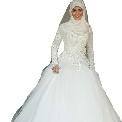 China Fast Delivery Custom Made White Muslim Bridal Ball Gown Wedding Dresses OEM/ODM Logo Modest Long Sleeve High Luxury Anti-wrinkle GANE US2-16 for sale