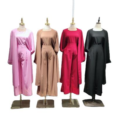 China GANE S-XXL Anti-Static Fast Delivery Dubai Abaya EID Turkey Islamic Three Piece 3 Piece Custom Logo Muslim OEM ODM Solid Set for sale