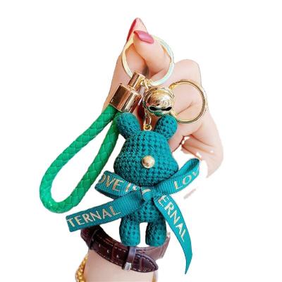 China Cute Bear Resin Cute Bear Bell Rabbit Key Chain Fashion Doll Bag Holiday Car Key Chain Weaving Dangle Key Ring For Girls for sale