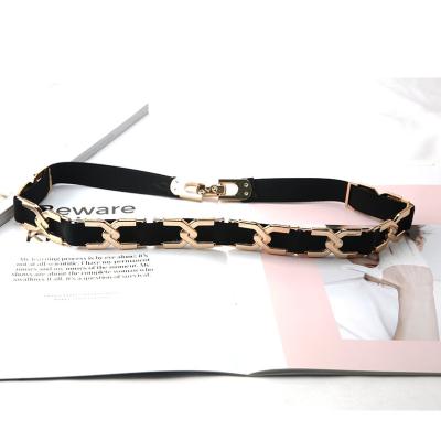 China Custom chain decoration elastic elastic waistband European and American formal fashion belt elastic ladies for sale