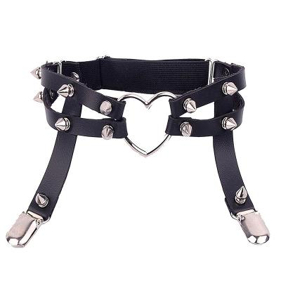 China Factory Direct Selling PU Leather Fabric And Elastic Band Heart-Shaped Garter Belt Love Retro Metal Punk Leg Ring Garter Decoration for sale