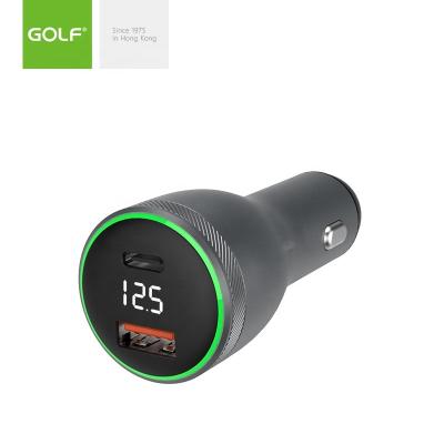 China Custom Fast Charging Type C USB Aluminum Alloy Digital Display Car GOLF QC3.0 Logo PD 100W Car Charger Adapter Dual Port Chargers for sale