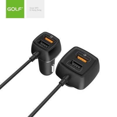 China QC3.0 GOLF Car Charger 60W PC Back and Front Seat Quick Charging ABS Material 2.4A QC 3.0 Car Charger Adapter with 1.5m Cable for sale