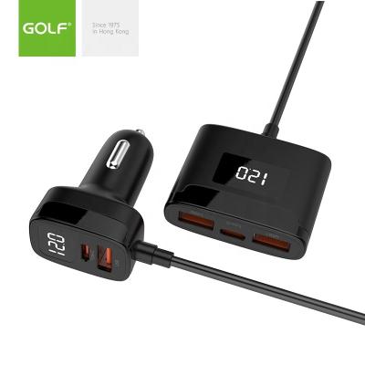 China QC3.0 GOLF Car 1.5m Cable 1.5m Cable LCD Digital Display 78W Car ABS Car Charger ABS Fast Charging Type C USB Back And Front Seat for sale