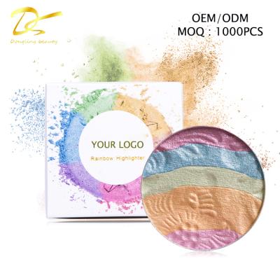 China Simple Rainbow Mini Face Highlighter Makeup Powder Erasable Sunscreen OEM ODM Set Private Label Palette for sale